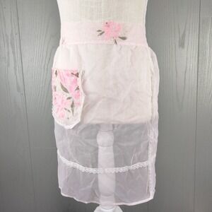 VINTAGE 60s Pink Sheer Organdy Organza Half Apron Delicate Housewife Hostess Tea